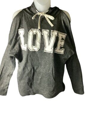 Love Womens Cold Shoulder Hoodie Grey Size XL Long Sleeve Drawstring‎ Casual Top